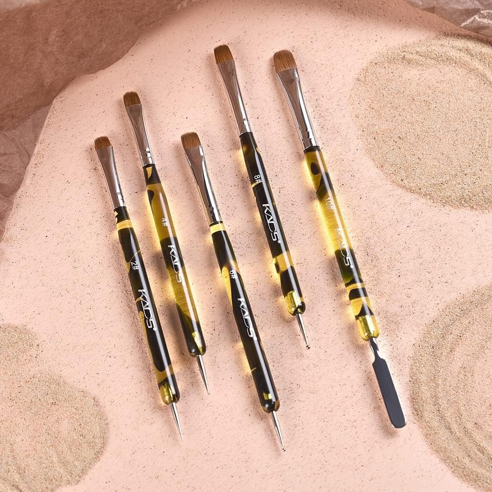 KADS Kolinsky Sable Brush 2 Way Acrylic Professional French Manicure Clean-up Brush Nail Art Brush Nail Dotting Pen (2#-10#(5 Pcs))