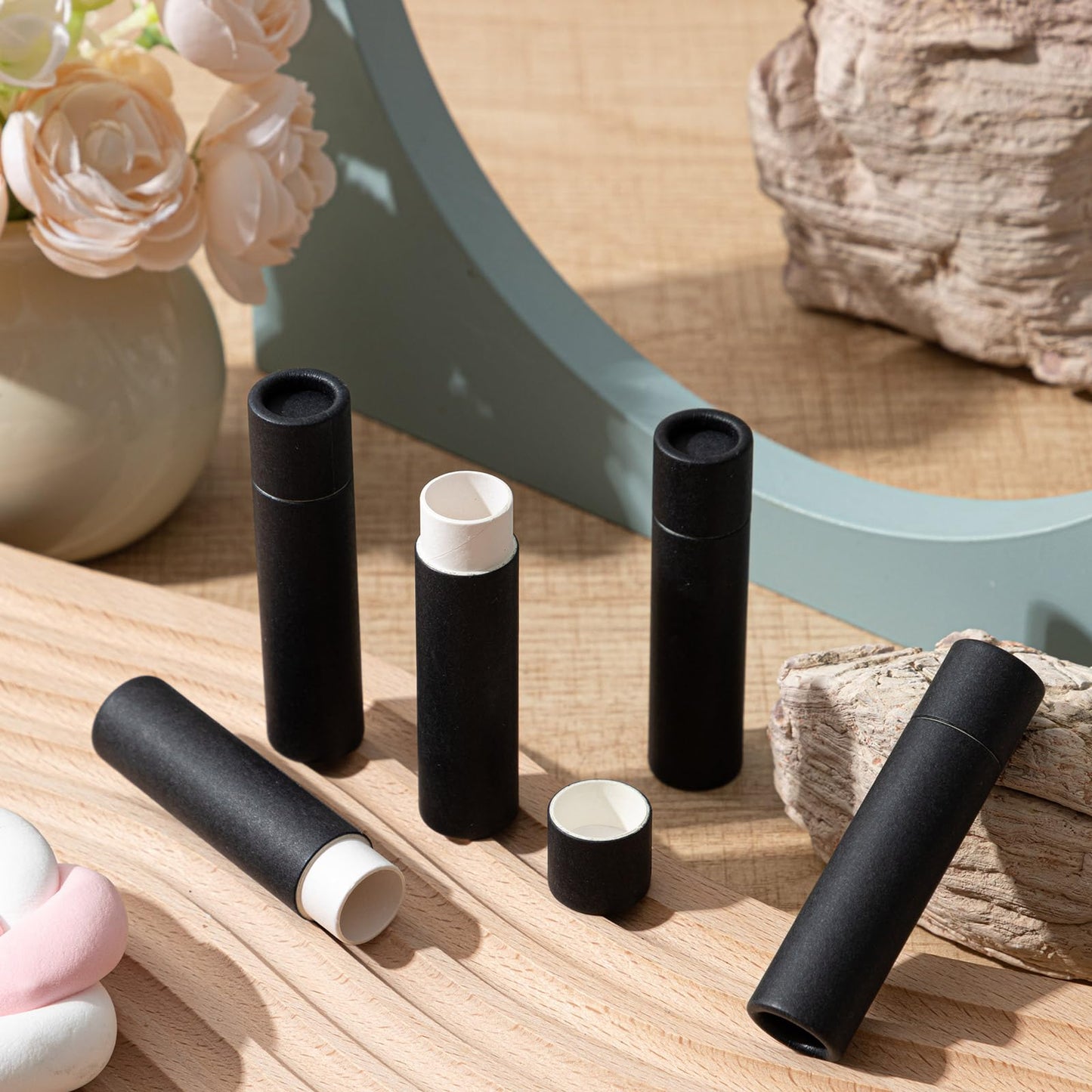 Fuyoooo 50 Pcs 5g Paperboard Lip Balm Tubes Empty Cardboard Lipstick Tubes Deodorant Sticks Empty Refillable Gloss Perfume Container for DIY for Lipstick, Gloss, Deodorant, Solid Perfume, Black