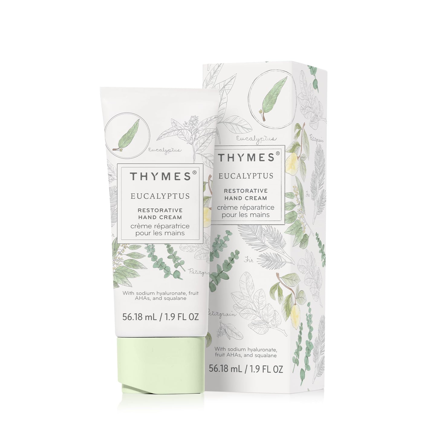 Thymes Restorative Hand Cream for Women & Men - Moisturizing Hand Cream Travel Size - Notes of Eucalyptus Oil, Lemon, Petitgrain, Bergamot, Lemongrass, & Lush Fir - Skin Care (Eucalyptus, 1.9 fl oz)