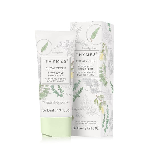 Thymes Restorative Hand Cream for Women & Men - Moisturizing Hand Cream Travel Size - Notes of Eucalyptus Oil, Lemon, Petitgrain, Bergamot, Lemongrass, & Lush Fir - Skin Care (Eucalyptus, 1.9 fl oz)