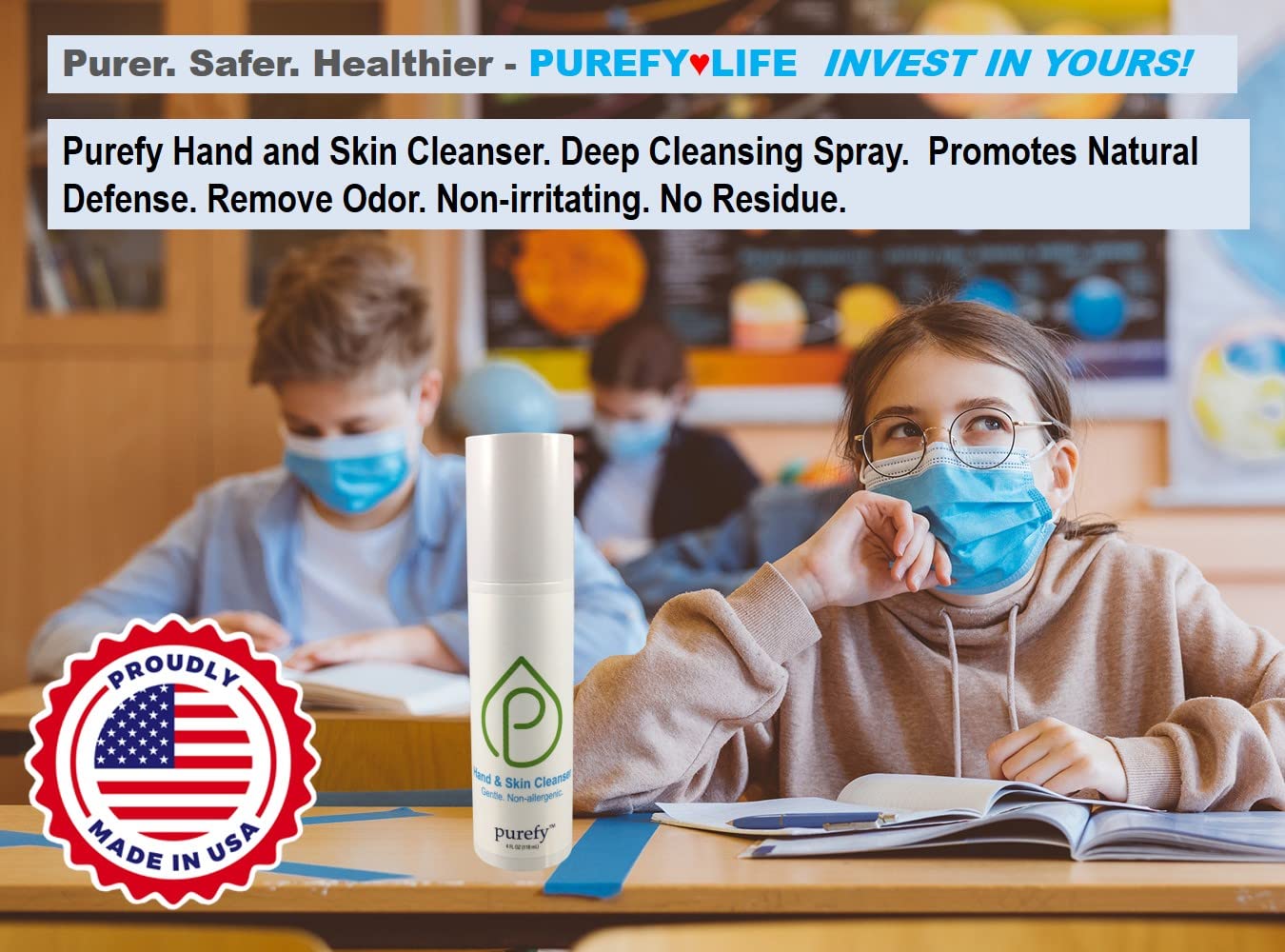 PUREFY Hand and Skin Cleanser (4oz, 2pk) - Hypoallergenic, Made with Purefypro Antimicrobial Hypochlorous Technology, Great for Sensitive Skin; Promotes Natural Defense of Eczema, Dermatitis, Acne.