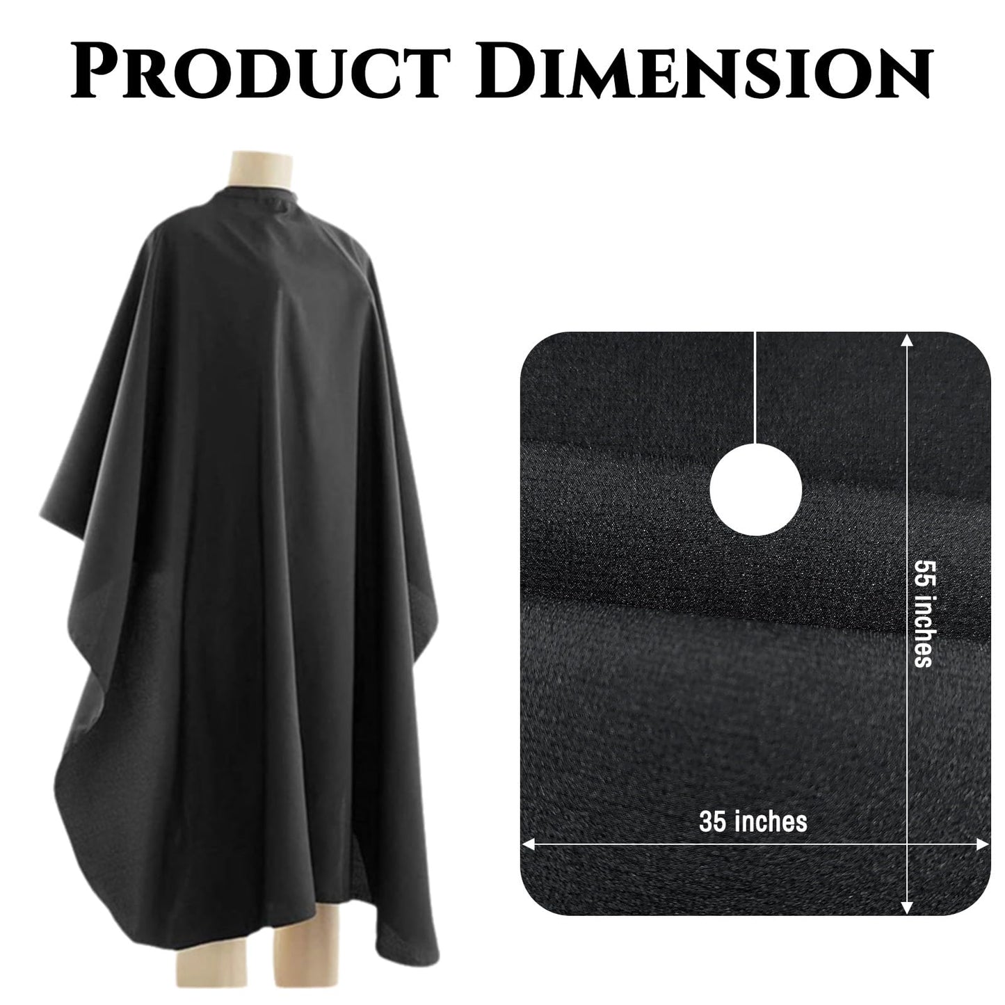 Black Waterproof Hair Salon Cape – Unisex Barber Capes with Snap Closure for Haircuts, Coloring, and Styling (Black, 8-Pack).