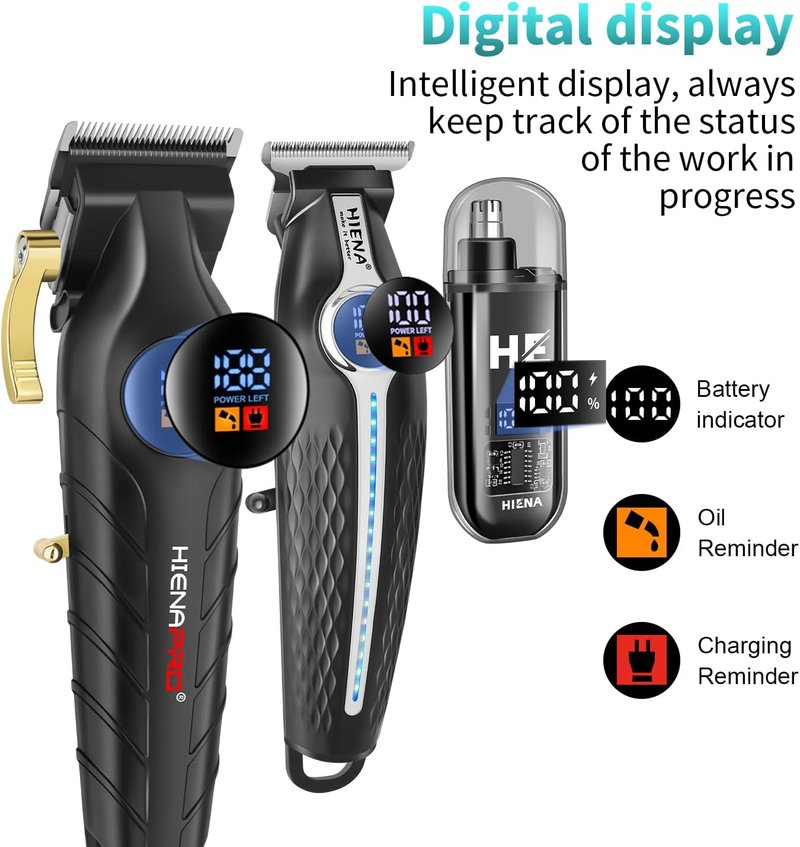 Professional Hair Clippers for Men - Electric Barber Clipper Set with LED Display | Silver