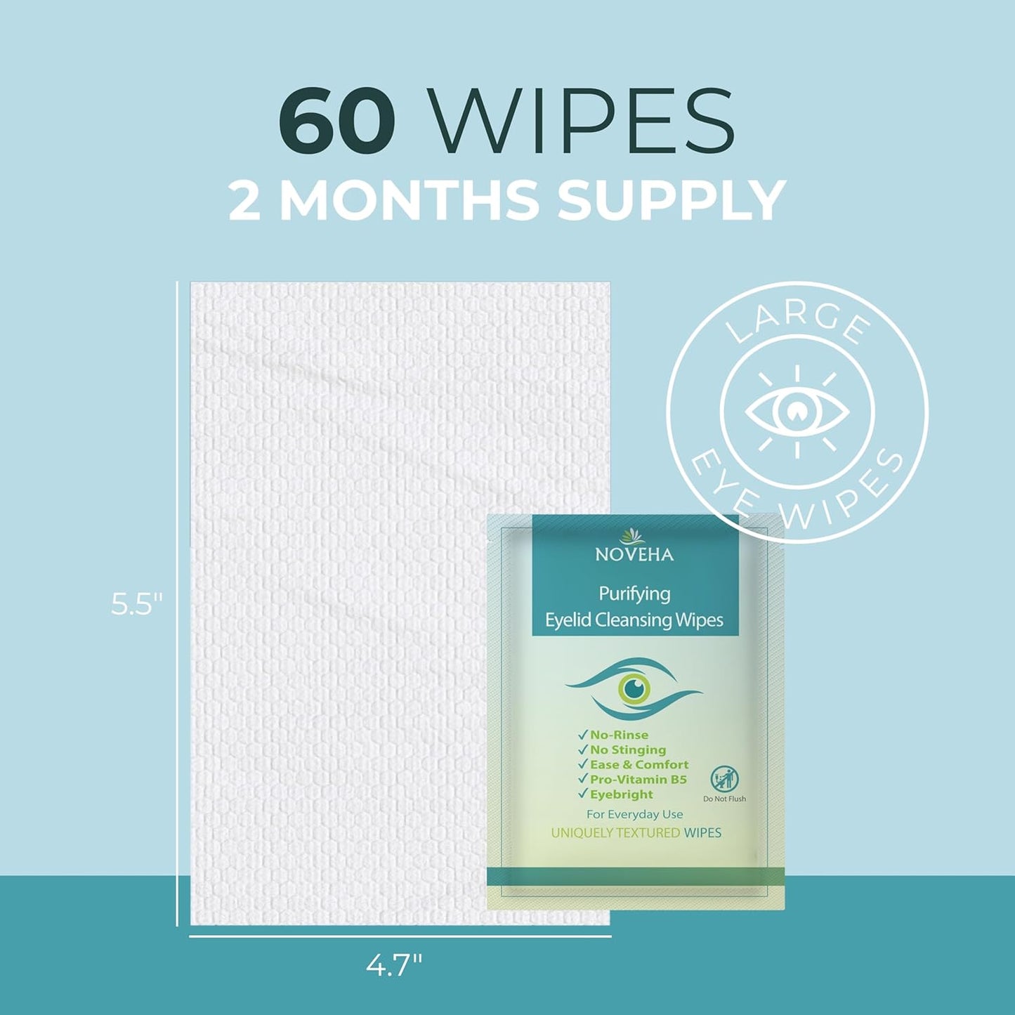 Eyelid & Lash Cleansing Wipes - Hypoallergenic & Soothing for Itchy, Dry Eyes | Pack of 60