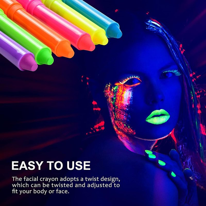 12 Pcs Glow in The dark Light Body UV Face Paint, Face Painting Kit, Crayons Kit Fluorescent neon Body Paints for Adults for Birthday Party Halloween Masquerade Makeup Outdoor