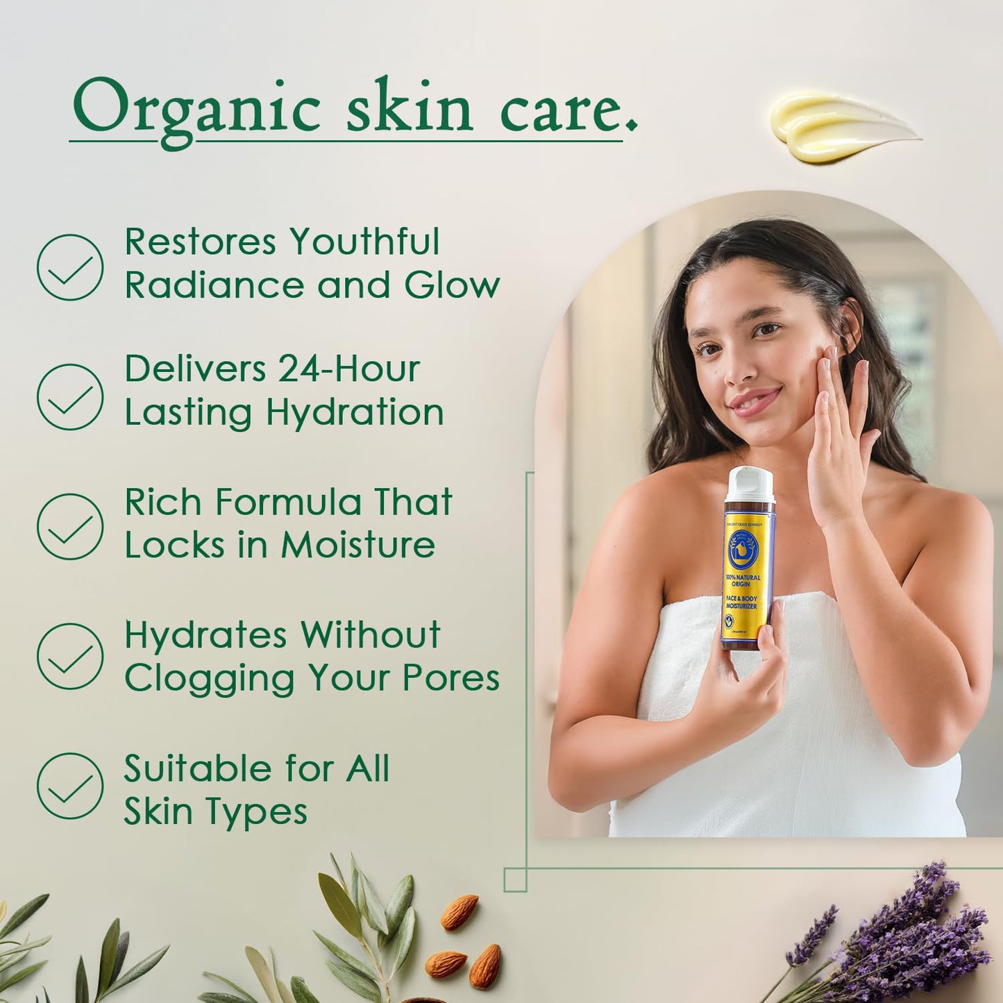 Ancient Greek Remedy Organic Face Moisturizer for Dry Skin 6.8 oz - Anti Aging Face & Body Butter Cream - Almond, Jojoba, Olive, Rosehip, Vitamin E, Lavender Oil. Natural Lotion for Women & Men