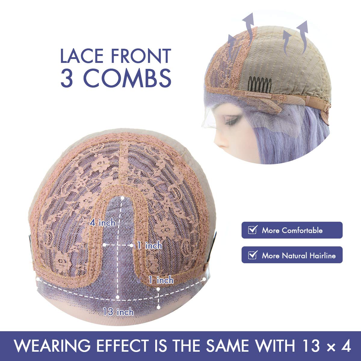 Lace Front Bob Wigs Human Hair Colored Straight Hair Lace Closure Wigs 150% Density Natural Pre Plucked Hairline with Baby Hair Bleached Knots 14 Inch (Violet)