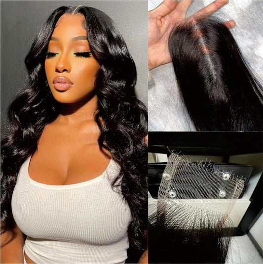 NIKISS 2x6 HD Lace Closure - Ultra-Thin Invisible Body Wave Human Hair | 16 Inch, Pre-Plucked, Bleached Knots