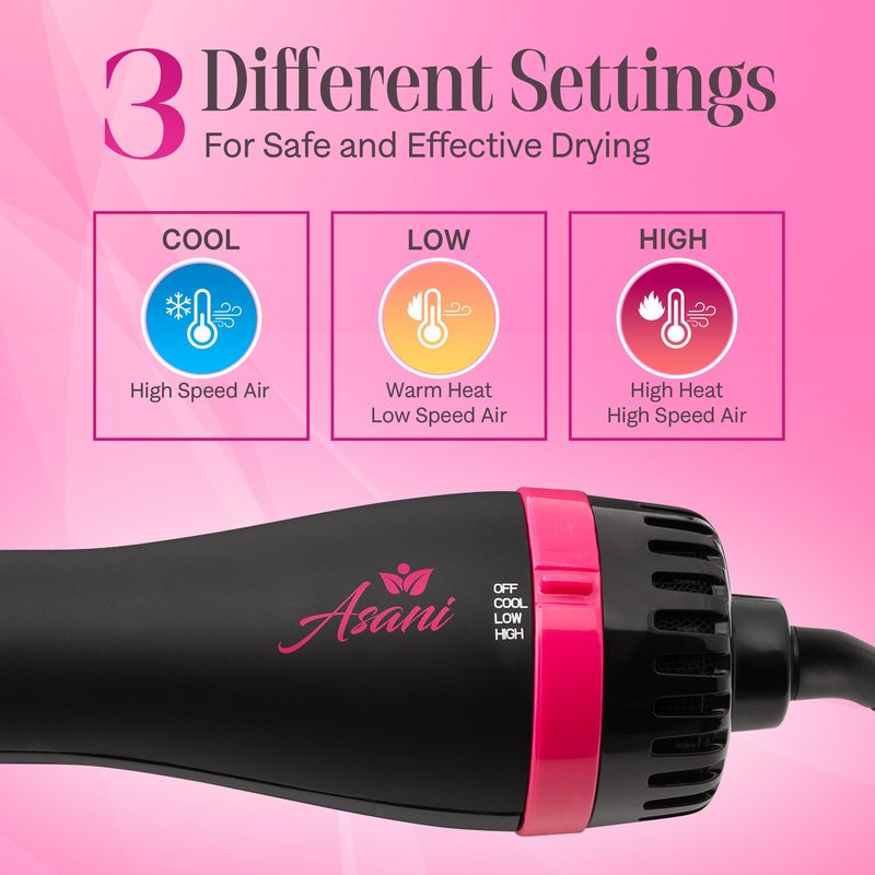 Asani Hair Dryer Brush - 4-in-1 Blow Dryer with Comb, Curling & Hot Hair Straightener Brush - Round Blowout Straightening Brush with Anti-frizz Ceramic Titanium Barrel for All Hair Types (120V)