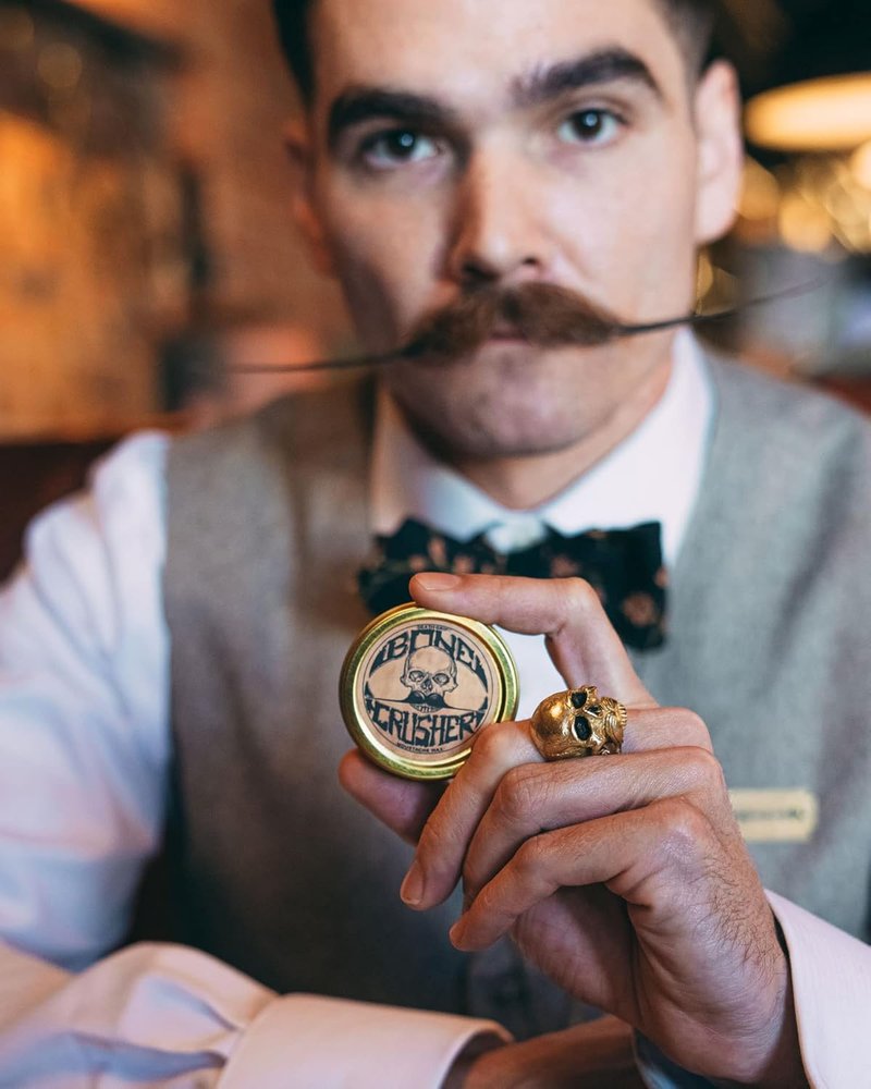 Bone Crusher Mustache Wax Set - Extra Strong Firm Hold | Night Fury Wax Remover Oil & Comb Included