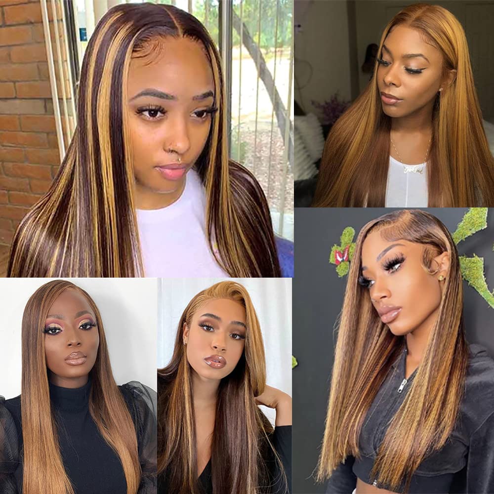 Biliisyff Highlight Bundles Human Hair P4/27 Straight Ombre Honey Blonde Bundle 10 10 10 Inch 8a Grade Double Weft Two Tone Blonde Mixed With Brown Human Hair Extensions