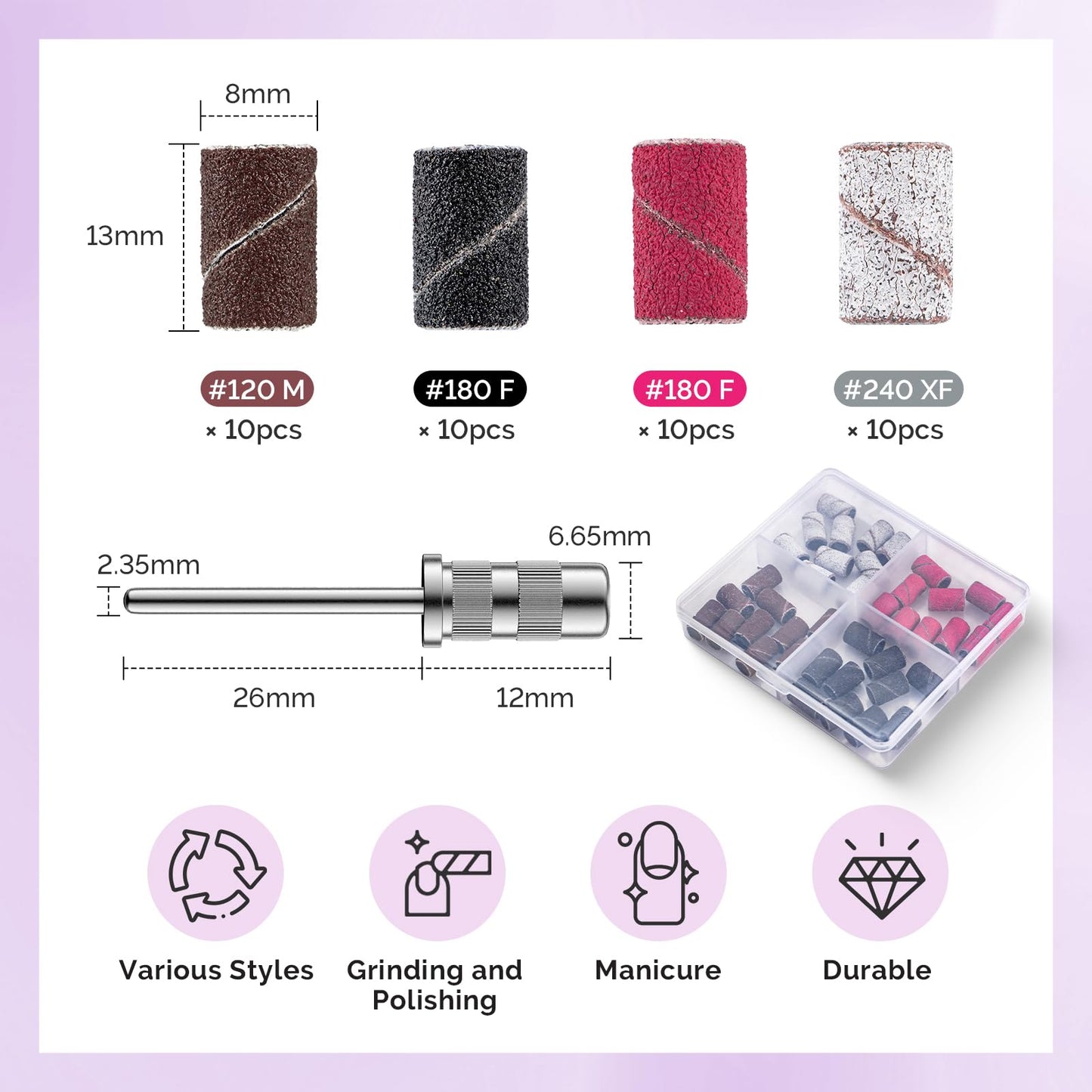 MelodySusie Portable Electric Nail Drill with 10Pcs Diamond Sanding Bit Set with 40pcs Sanding Bands