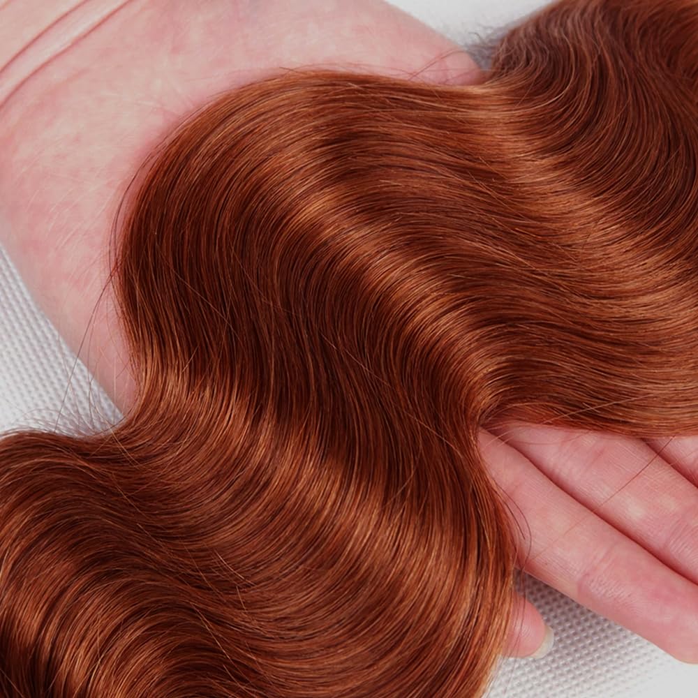 Copper Red Body Wave Hair Extensions - 14 Inch Brazilian Virgin Human Hair Bundles | Reddish Brown Color #33