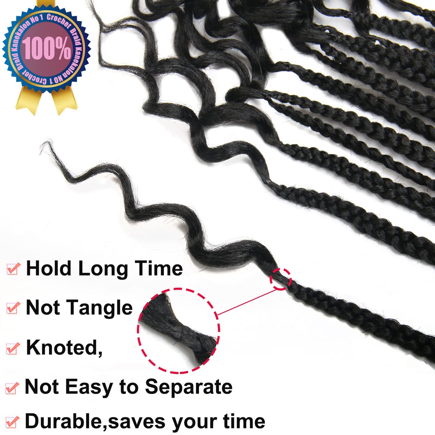 Crochet Box Braids - 14-Inch Pre-Looped Black Braid Hair Extensions with Curly Ends | 144 Roots per Pack, 24 Strands per Piece