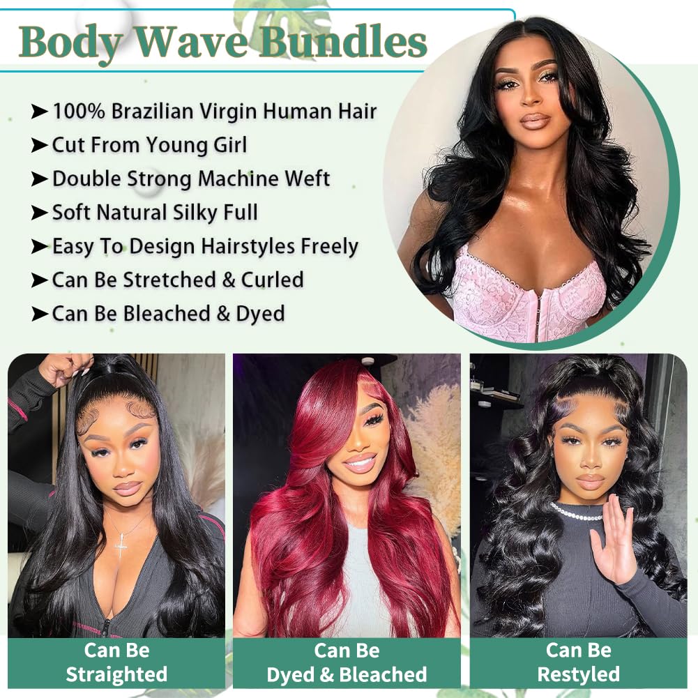 14A Human Hair Bundles Body Wave One Bundle 100% Unprocessed Brazilian Virgin Hair Bundles Body Wave Human Hair Extensions Natural Black Color (one bundle, 22)