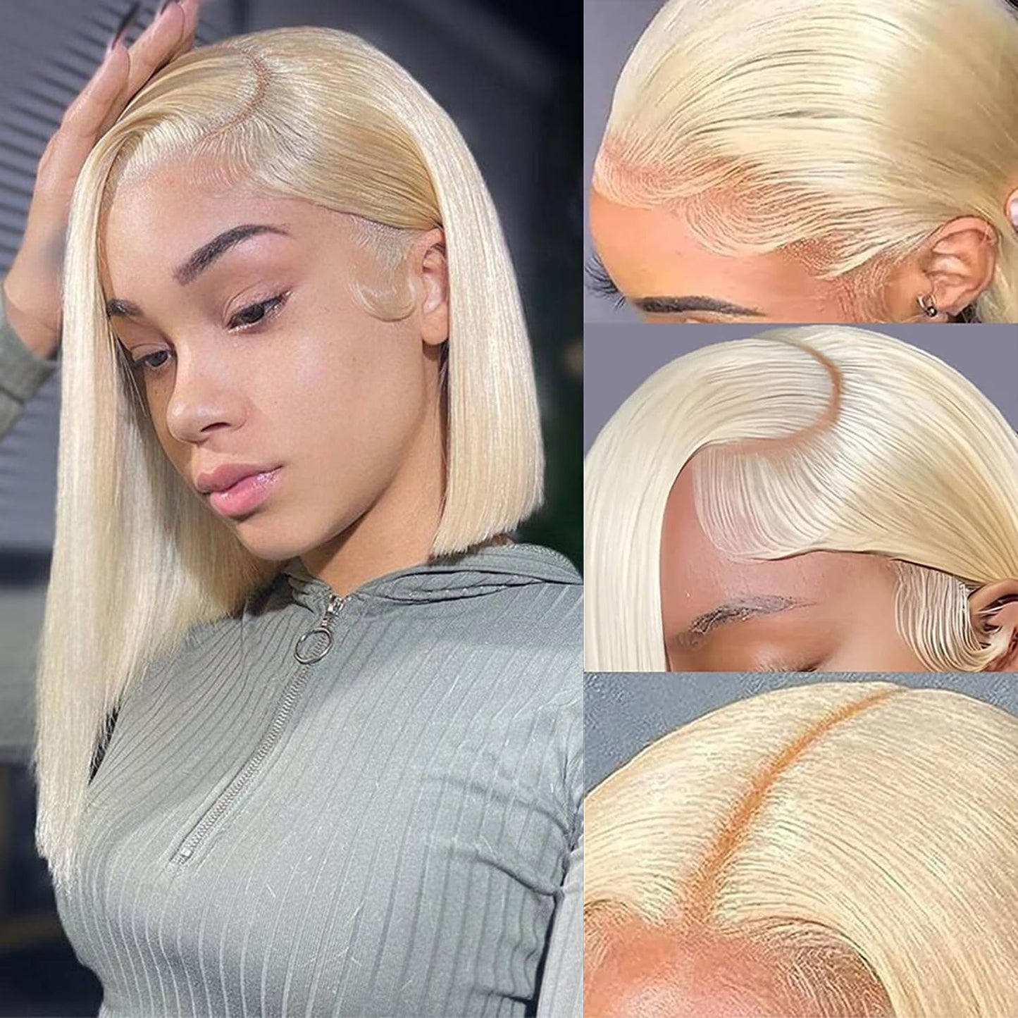 Hertune 613 Short Bob Wig Human Hair Blonde Bob Wig HD Lace Front 8 Inch Short Bob Human Hair Wigs 180% Density Frontal Wigs Pre Plucked with Baby Hair for Black Women