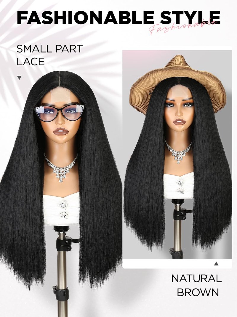 WIGRE Long Black Wigs Straight Middle Part Hair for Women Daily Use Synthetic Heat Resistant Wig for Party or Halloween Costume Full Black Wigs