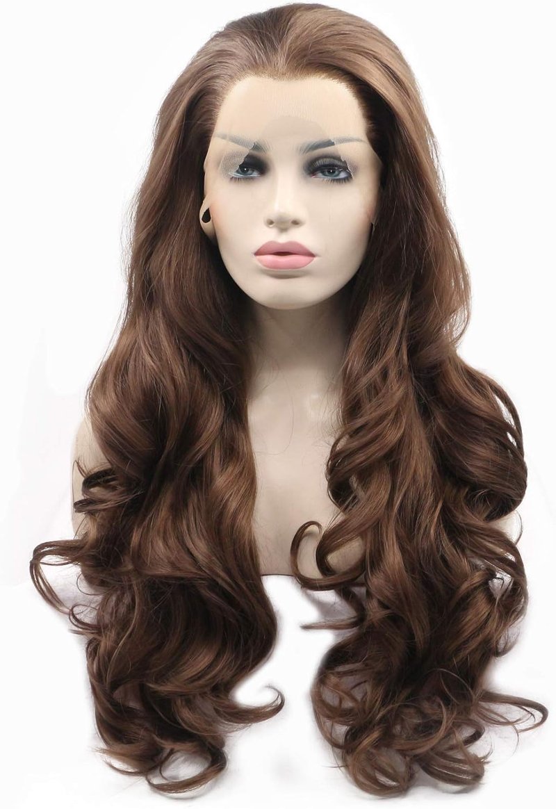Brown Lace Front Wig for Women - Long Wavy Synthetic Hair, Heat Resistant Fiber | 6# Color