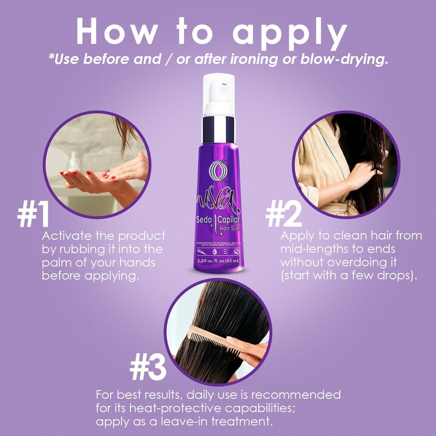 OURO Anti-Frizzy Hair Silk with Grape Seed Extract - Restores, Strengthens, Smooths, Provides Extreme Protection, Prevents Split Ends, Adds Shine (2.20 Fl Oz)