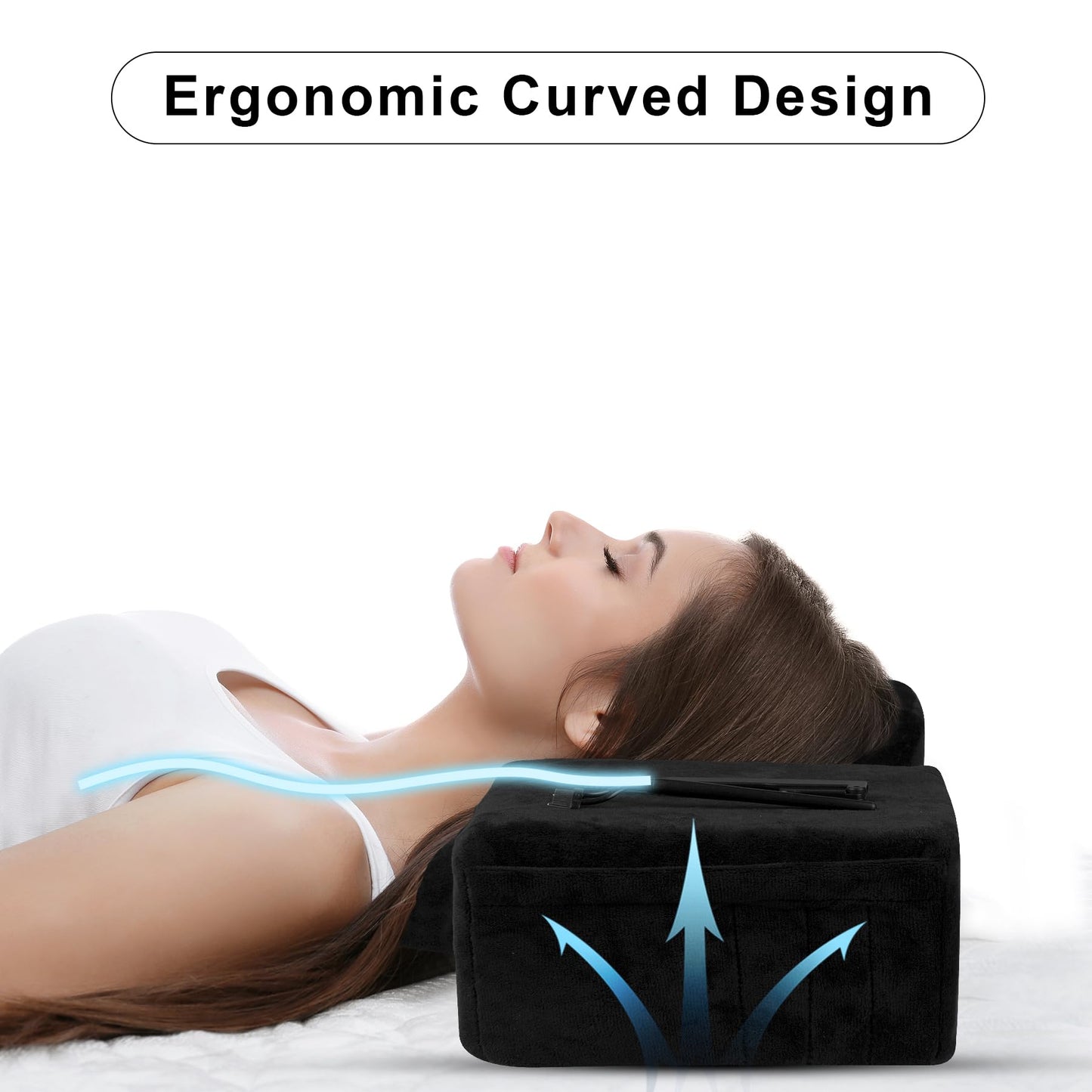IMENE Lash Pillow for Eyelash Extensions- Memory Foam Lash Pillow with Neck and Back Support, Large Ergonomic lash Bed Pillow with Velvet Pillowcase and Lash Organizer Pockets