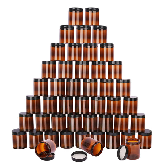 47 Packs 8 oz Plastic Jars with Black Lids, 8 oz Cosmetic Containers jars with Wide-Mouth for beads, rhinestones, sequins Cosmetics, Lotion, Cream, Ointments and More by KUKLIPJIM. (Brown)