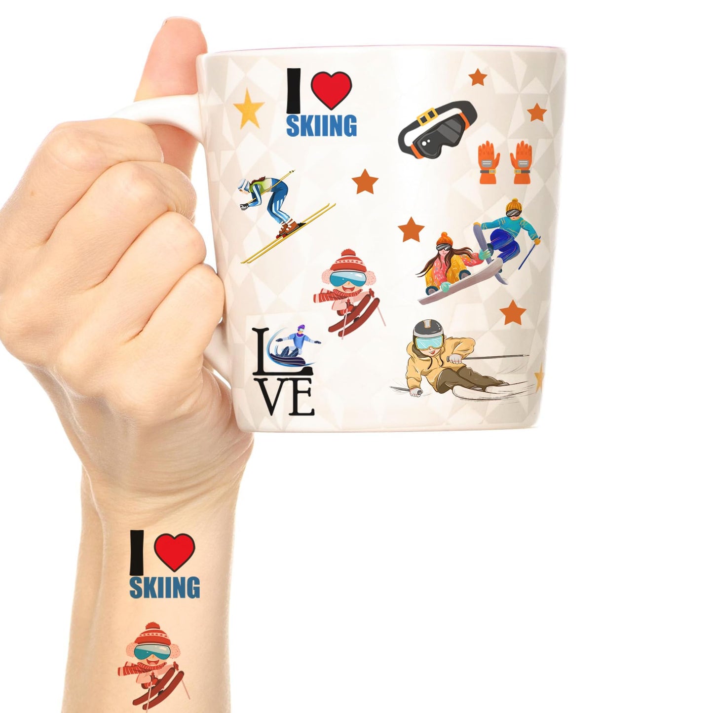 Oringaga 368 Pieces Skiing Party Temporary Tattoos - Sports/Snowboard/Skier Winter Party Supplies Goodie Bag Stuffers Favors Prize Motivational Stickers(24 Sheets)