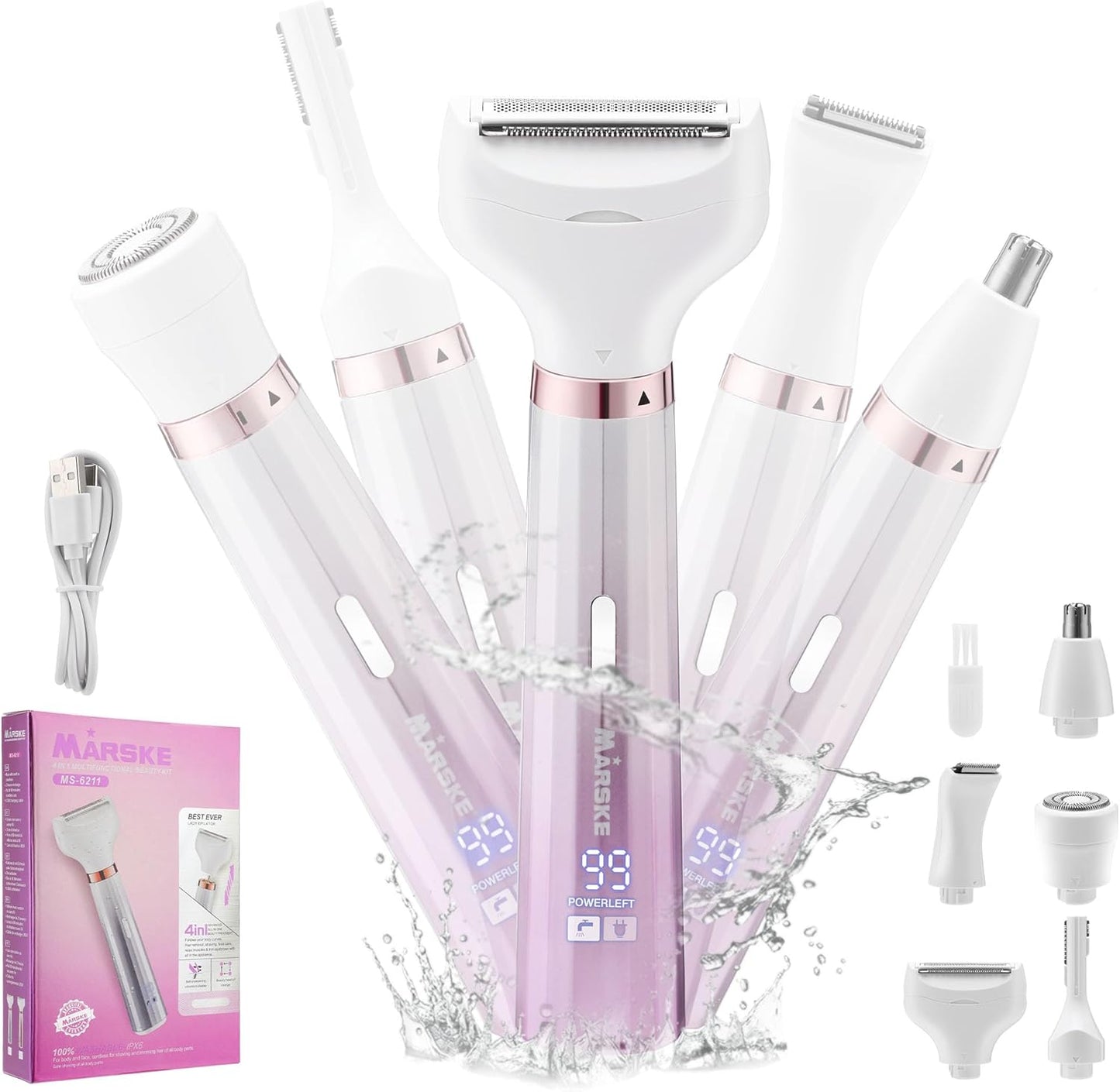 Electric Razors for Women - 5-in-1 Bikini Trimmer & Wet/Dry Shaver | Face, Nose, Eyebrow, Arms, Legs, Pubic Area Hair Removal