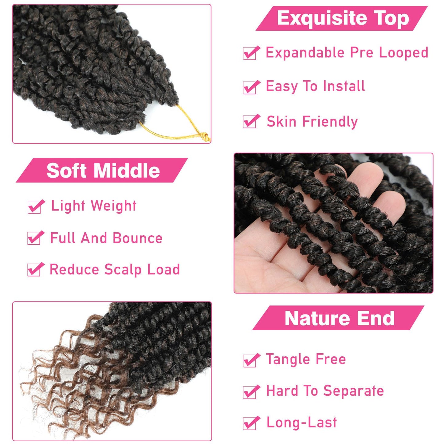 9 Packs Pre-twisted Passion Twist Hair 10 Inch Ombre Brown T1B/30