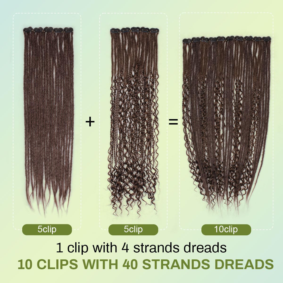 Pouweney 24inch 10PCS Clip in Dreadlock Extensions Full Sets,40 Strands chacobrown Synthetic Clip-in Dreads Extensions for Women,100% Handmade Soft Thin 0.6cm Width Dreadlocks.