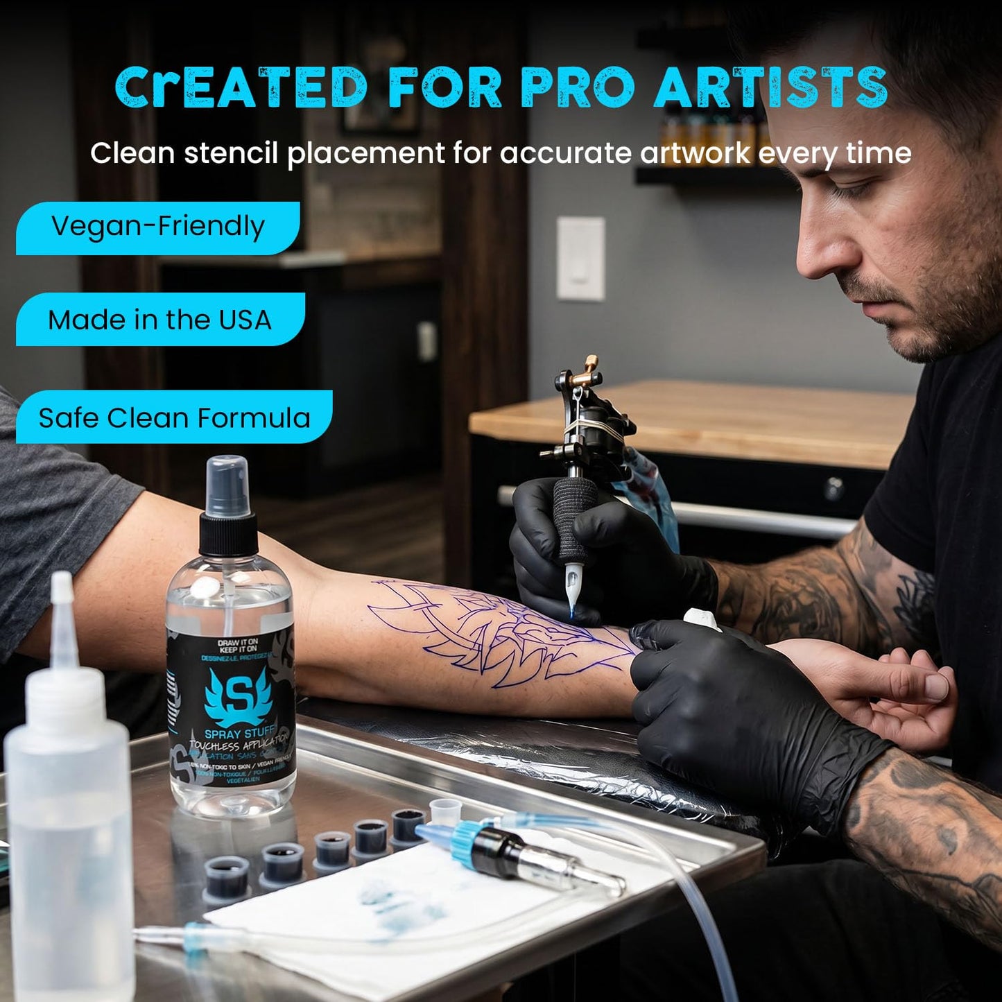 Stencil Stuff Spray Stuff Tattoo, Transfer Spray, 8oz Stencil Application Solution for Tattoo Artists, Water-Resistant, Long-Lasting, Vegan-Friendly Stencil Transfer