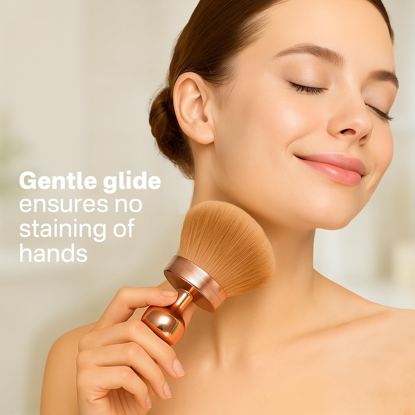 OriginButy Kabuki Self Tanner Brush – Round Dome Blending Brush for Face & Body, Palm-Grip Applicator for Smooth, Streak-Free Tan | Soft Synthetic Bristles, Washable & Reusable (Gold)