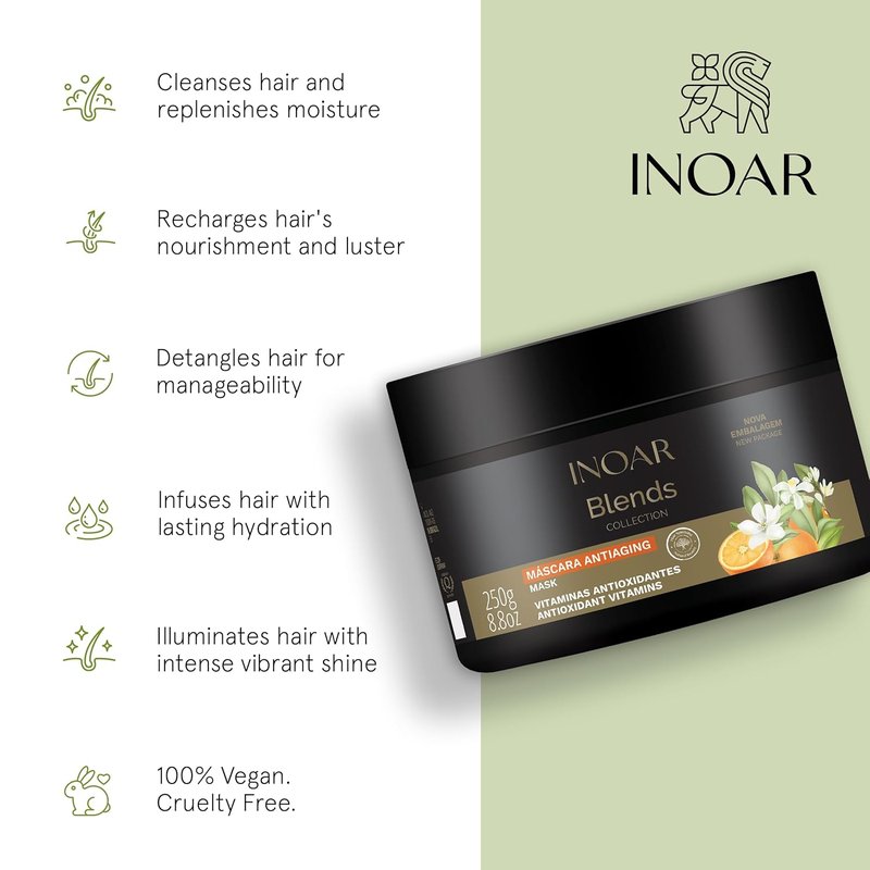 Inoar Blends Vitamin C & Argan Oil Hair Mask - Moisturizing Treatment for Dry Hair | 8.8 Fl Oz