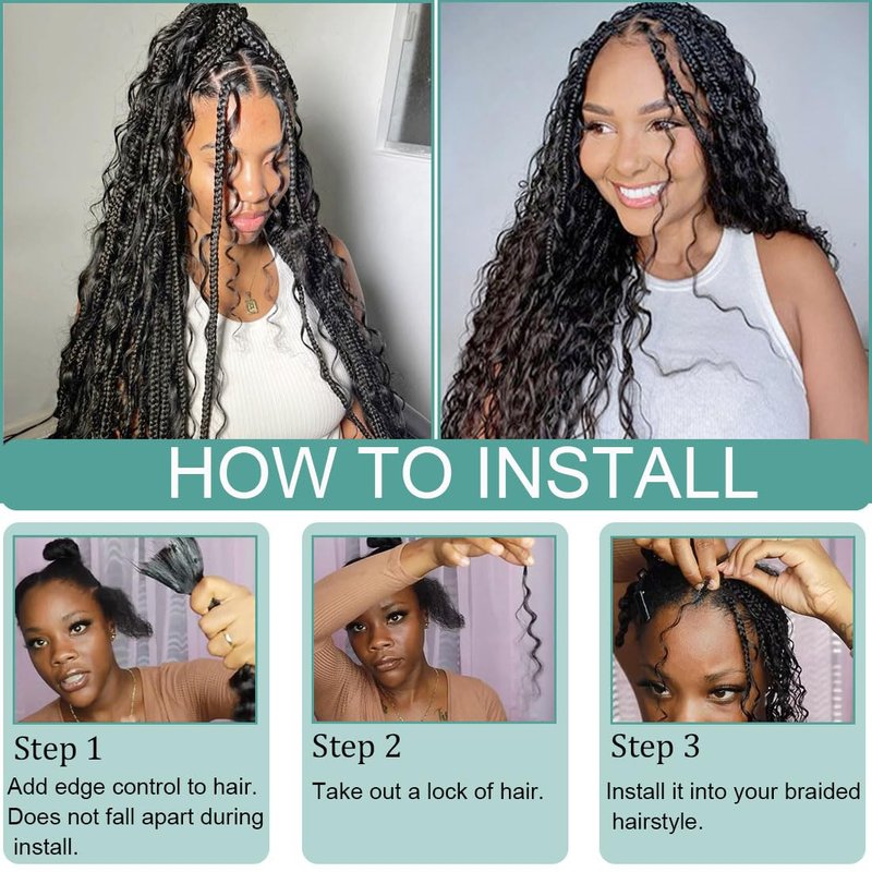 Human Braiding Hair for Boho Braids Human Hair Braiding No Weft Wet and Wavy Human Hair Braiding Hair Extensions For Boho Braids 2 Bundles 100g（20inch,Natural Black Deep Wave)