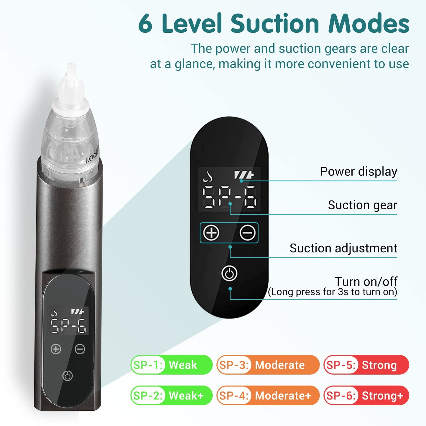 HIQUAY Ear Wax Vacuum Removal Tool, 6 Gear Strong Suction Electric Ear Cleaner Ear Vacuum Wax Remover, USB Charge Earwax Removal Kit Reusable Soft Silicone Ear Cleaning Kit Water Remover Tool (Black)