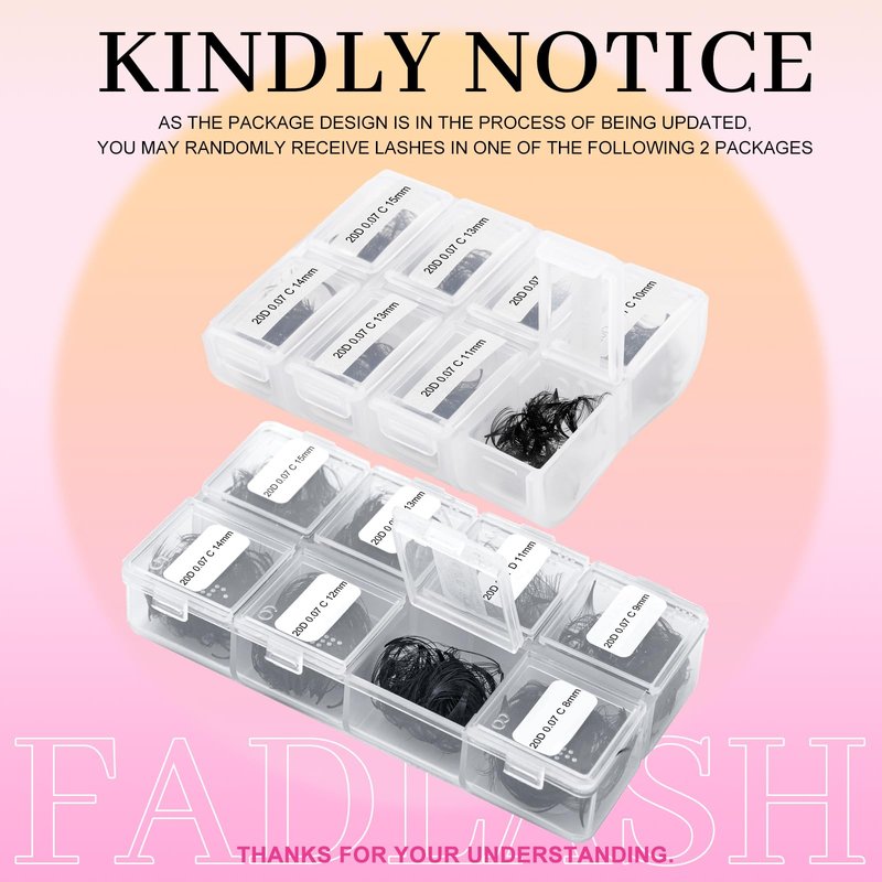 FADLASH 20D Premade Fans Eyelash Extensions - 600pcs Mixed Tray (20D-0.07D-8-15mm) D Curl Volume Lash Extensions