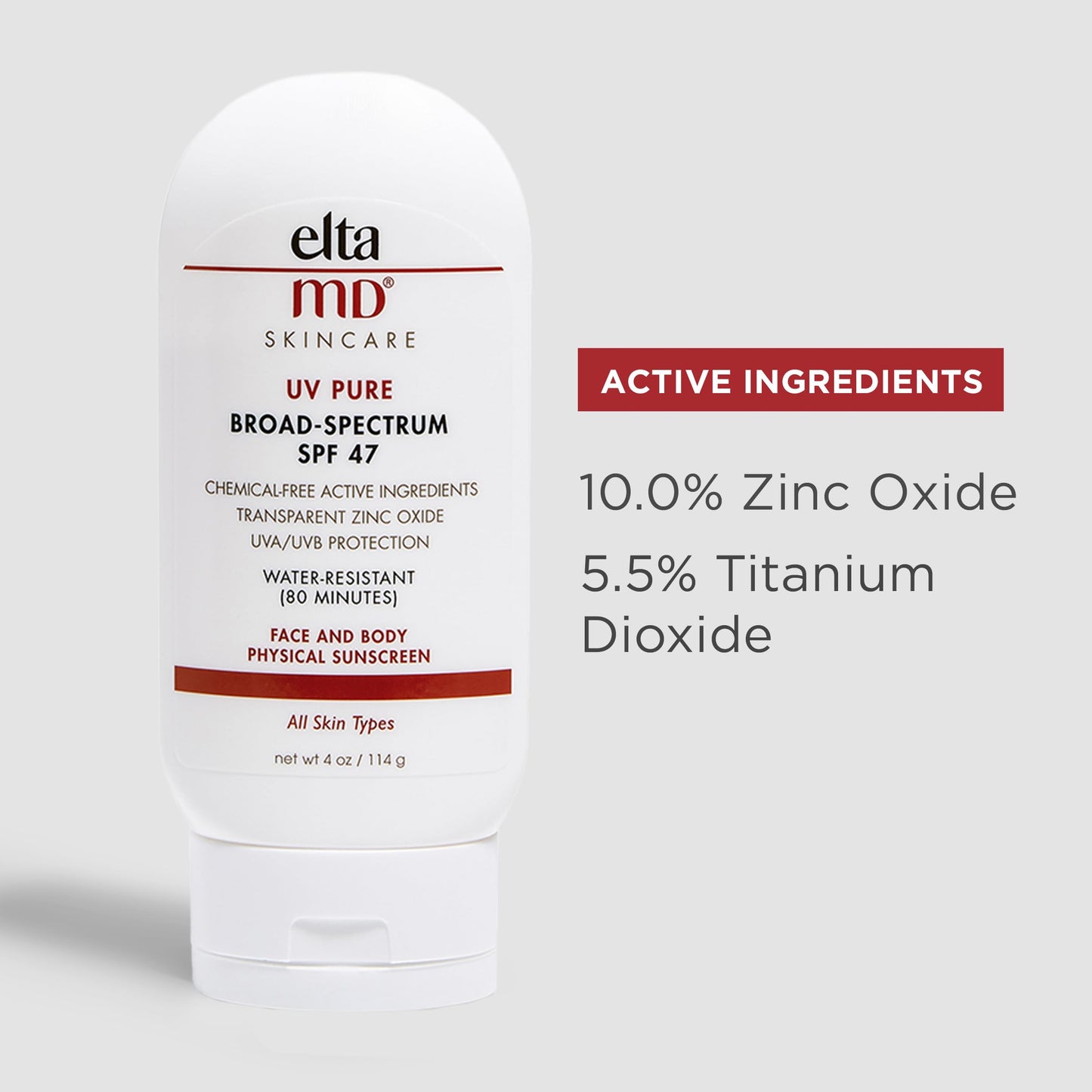EltaMD UV Pure Face and Body Sunscreen,SPF 47 Mineral Sunscreen for Kids and Adults,Water Resistant Up to 80 Minutes,Oil Free Zinc Oxide Formula,4.0 oz,(Pack of 2)