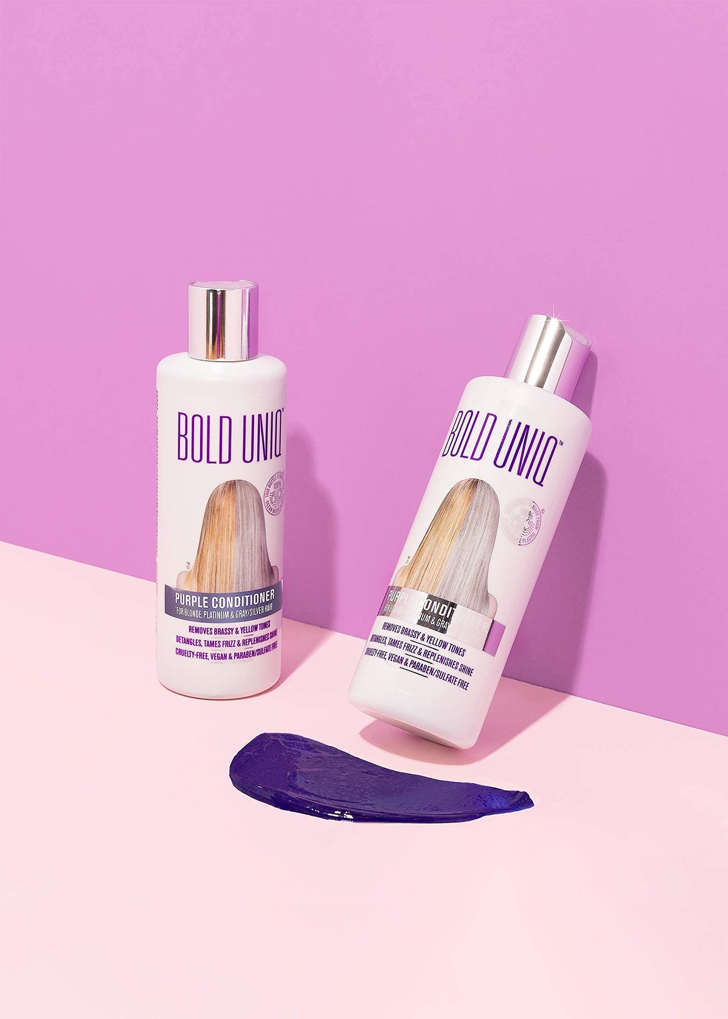 BOLD UNIQ Purple Shampoo & Conditioner Duo - Eliminates Brassy Yellow Tones. Lightens Blonde, Platinum, Ash, Silver and Grays. Paraben & Sulfate Free, Vegan and Cruelty Free.
