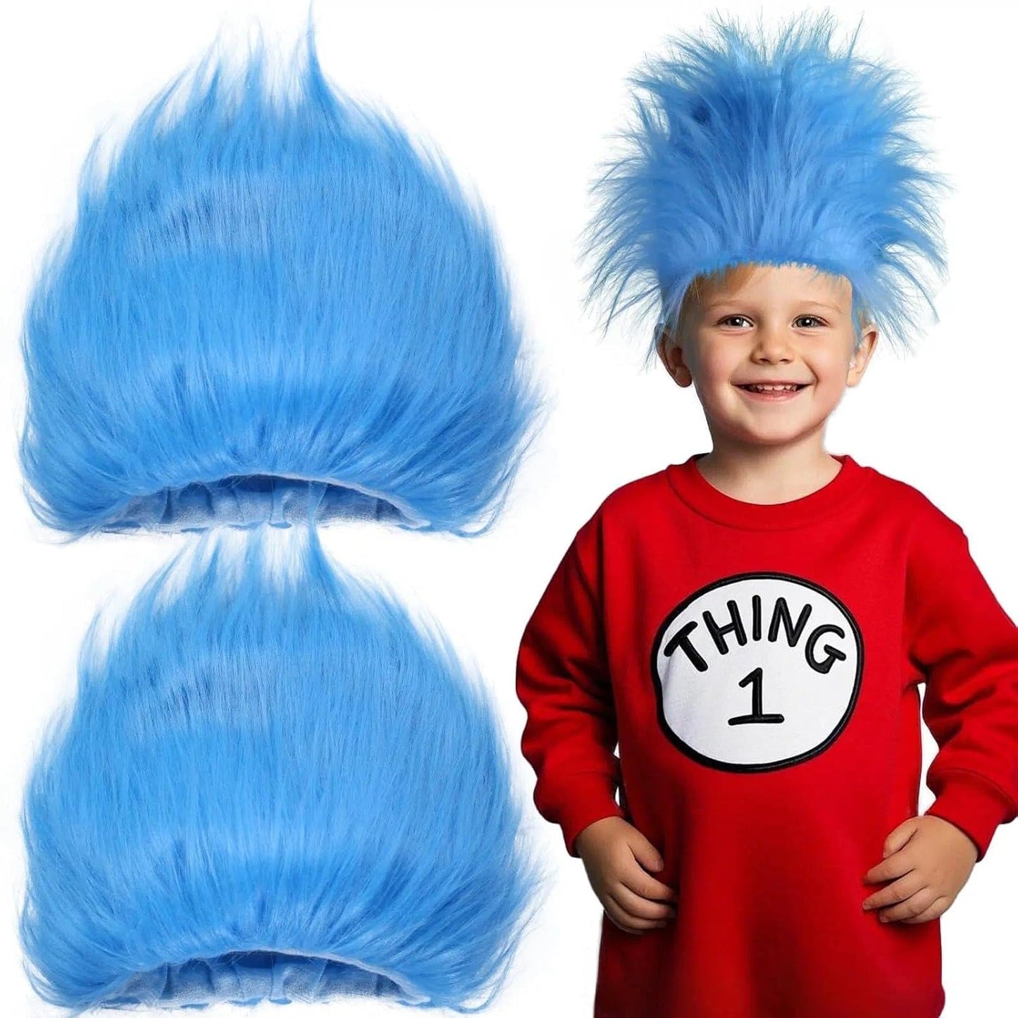Blue Fluffy Costume Wig - Funky Hair Hat for Halloween & Theme Parties | 2 Pack