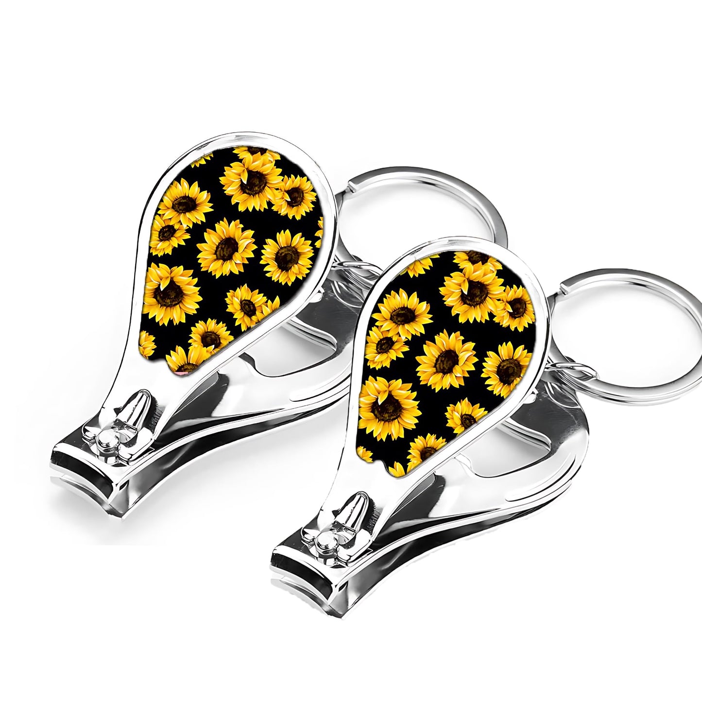 Muemigai Keychain Nail Clipper for Women,Family Nail Clipper Set with Key Chain Rings,2 Pack Nail Cutter with Files,As Bag Charms,Purse Charms for Handbag (2, Sunflower)