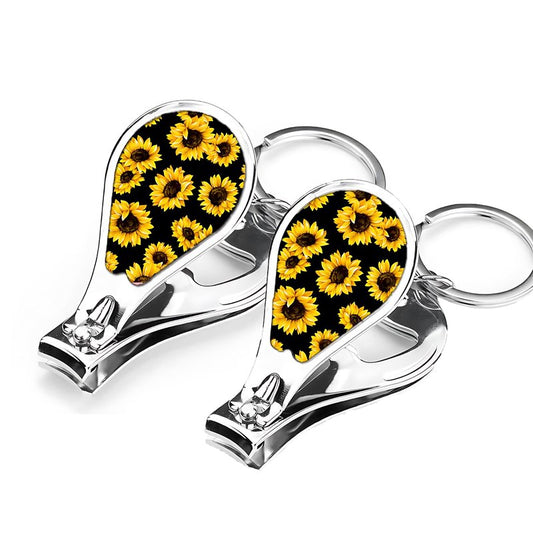 Muemigai Keychain Nail Clipper for Women,Family Nail Clipper Set with Key Chain Rings,2 Pack Nail Cutter with Files,As Bag Charms,Purse Charms for Handbag (2, Sunflower)