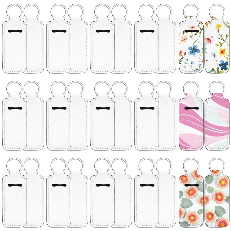 Cecliy 30 Pcs Sublimation Lipstick Holder Keychain Blanks, Chapstick Holder with Neoprene Clip-on Sleeve, Bulk Travel Key Ring DIY Sublimation Blanks Products