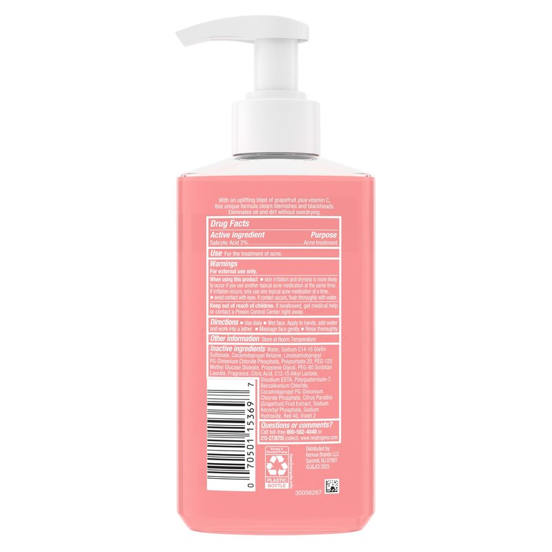 Neutrogena Oil-Free Pink Grapefruit Pore Cleansing Acne Wash and Daily Liquid Facial Cleanser with 2% Salicylic Acid Acne Medicine and Vitamin C, Twin Pack, 9.1 fl. oz, 2 Pack