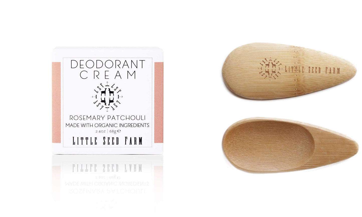 Little Seed Farm All Natural Deodorant Cream, Aluminum Free Deodorant for Women or Men, 2.4 Ounce - Rosemary Patchouli + Applicators Bundle