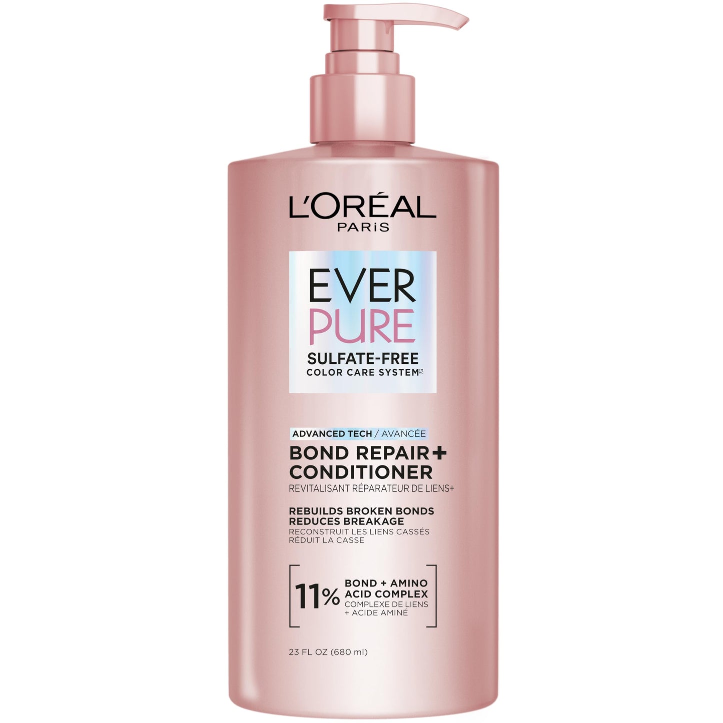 L'Oreal Paris Sulfate Free Bond Repair+ Conditioner, Hair Conditioner with Bond + Amino Acid Complex, Strengthens and Repairs Damaged or Color Treated Hair, EverPure, 23 Fl Oz (Packaging May Vary)