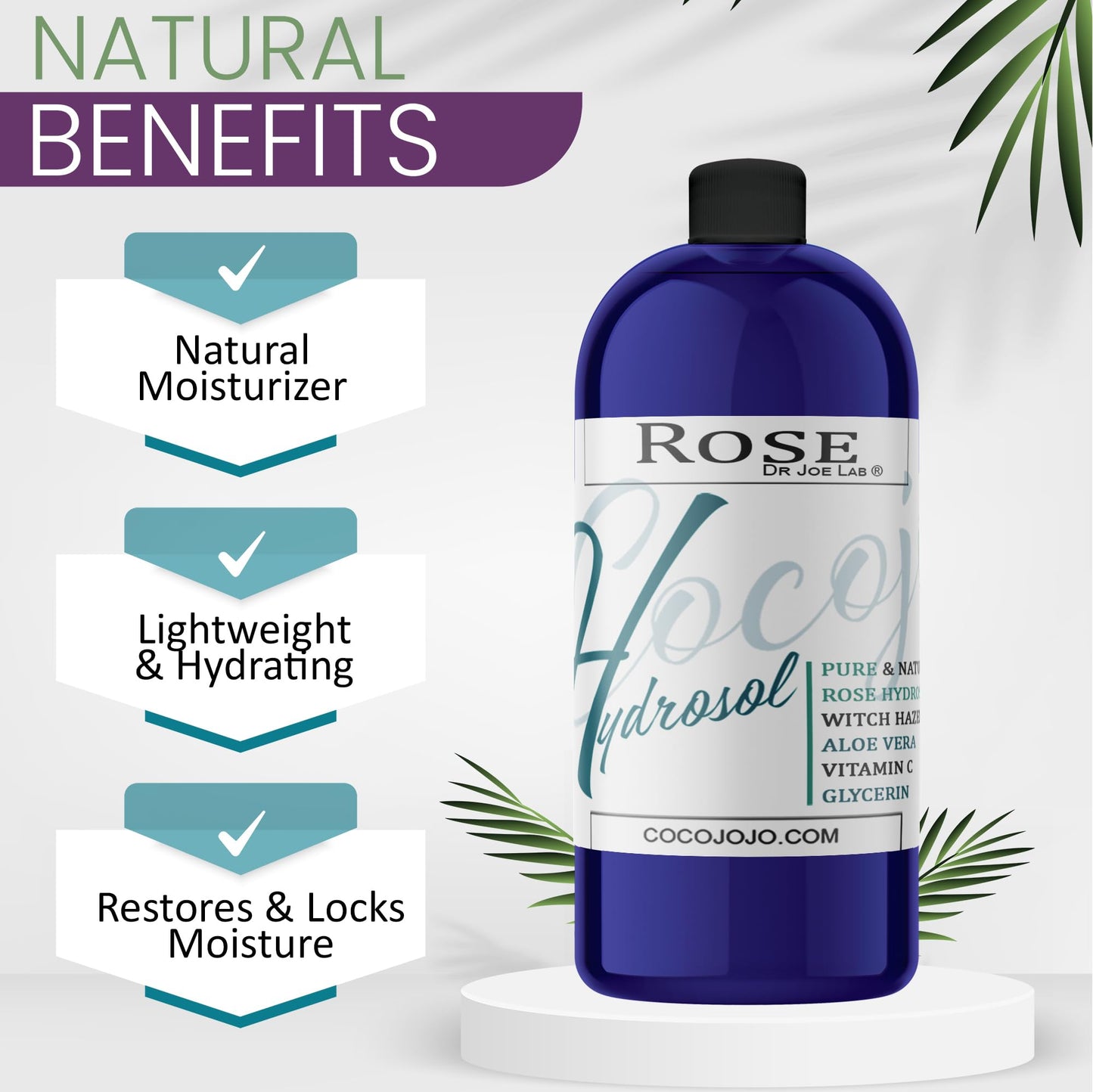 Dr Joe Lab Rose Water Hydrosol, Glycerin, Aloe Vera, Vitamin C & Witch Hazel Mix - Natural, Vegan, Non GMO, Floral, Face, Hair- 32 oz - Hydrating, Cleansing, Toning - Packaging May Vary