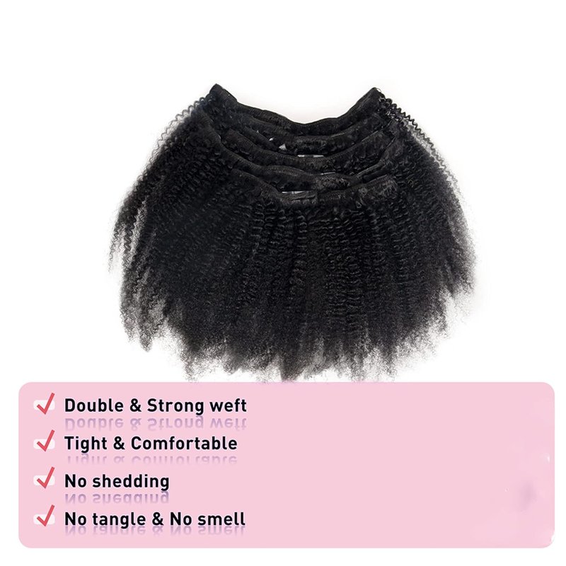 Brazilian Human Hair Afro Kinky Curly Clip-Ins - 16" | 8pcs, 120g for Black Women