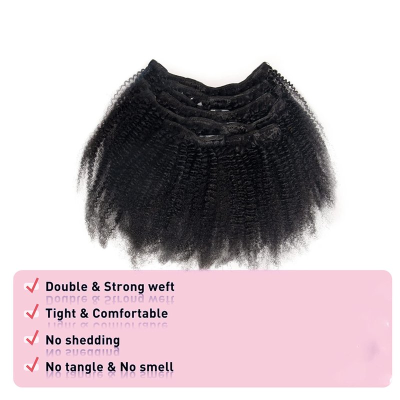 Kabadu 8pcs 120g/set Afro Kinky Curly Clip In Hair Extension For Black Women Human Hair 4B 4C Brazilian Virgin Human Hair Clip Ins for African American Natural Black Color 8 Inch