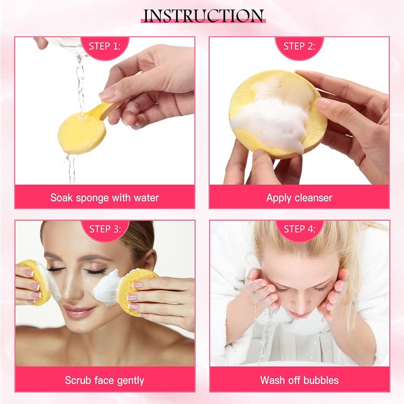 300 Pcs Compressed Facial Sponges - Soft Cleansing Pads for Makeup Removal | Ideal for Sensitive Skin - Pink, Purple, Blue, Yellow, Green