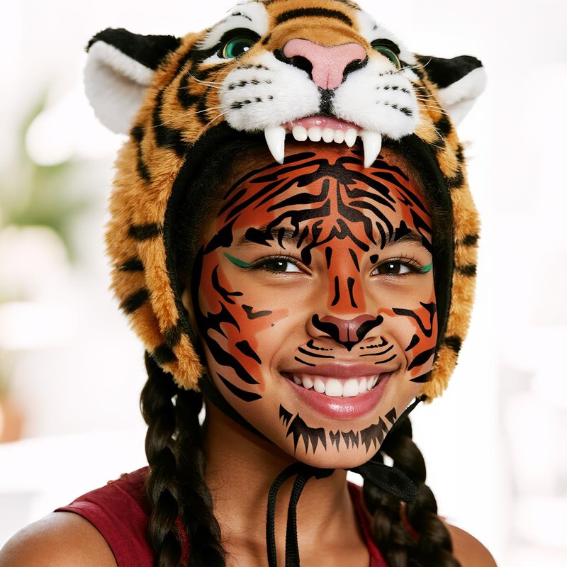 4 Sheets Tiger Face Halloween Temporary Tattoos, Large 6.9 x 6.9 Inch Tiger Face Tattoo Stickers for Kids and Adults - Perfect for Parties, Festivals, and Costumes