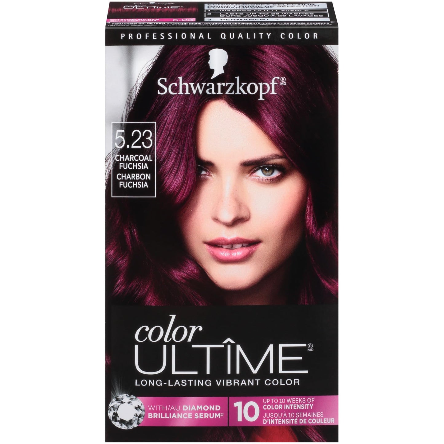 Schwarzkopf Color Ultime 5.23 Charcoal Fuchsia Hair Dye, Permanent Intense Red with Diamond Brilliance, Fade-Resistant, Covers Grays, All Hair Textures